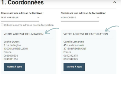 Adresse de livraison et adresse de facturation différente